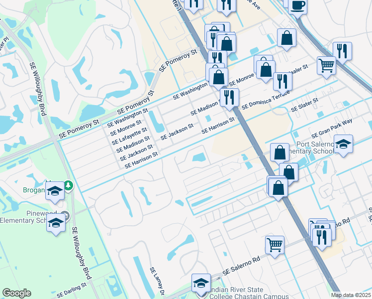 map of restaurants, bars, coffee shops, grocery stores, and more near 4675 Southeast Winter Haven Court in Stuart