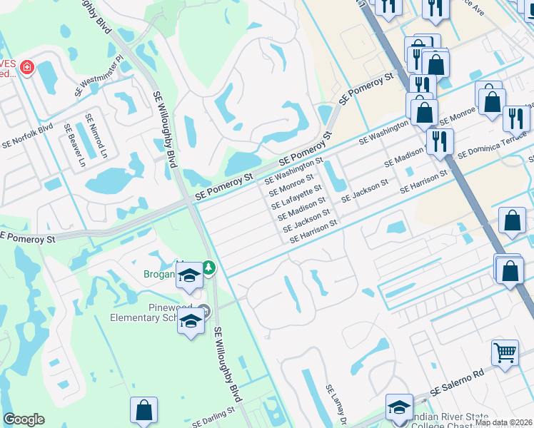 map of restaurants, bars, coffee shops, grocery stores, and more near 1894 Southeast Lafayette Street in Stuart