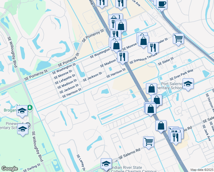 map of restaurants, bars, coffee shops, grocery stores, and more near 4728 Southeast Winter Haven Court in Stuart