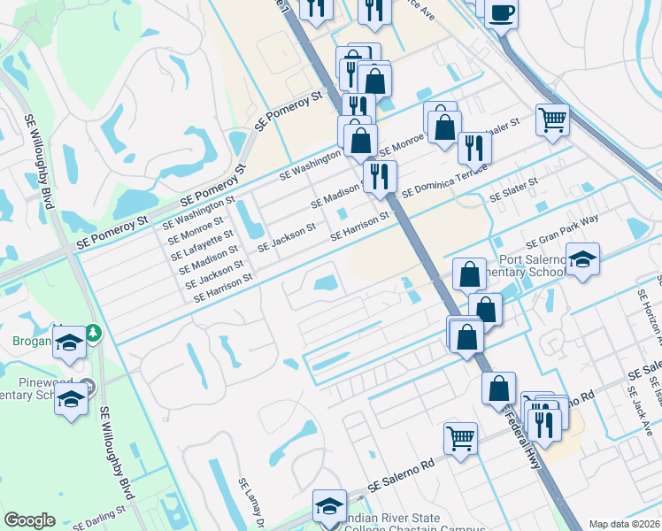 map of restaurants, bars, coffee shops, grocery stores, and more near 4728 Southeast Winter Haven Court in Stuart