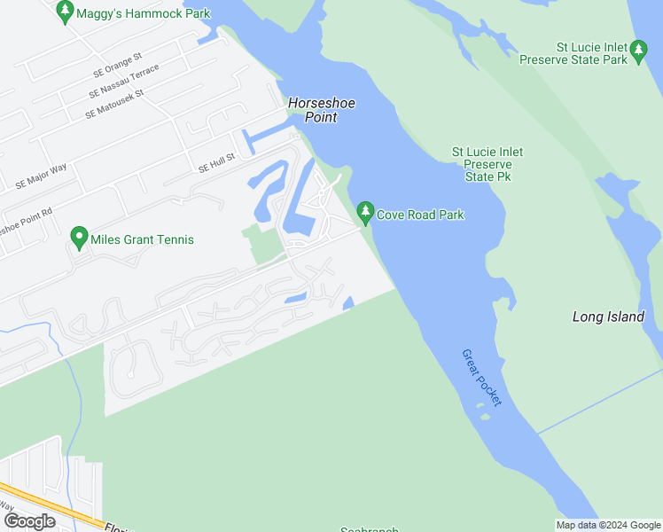 map of restaurants, bars, coffee shops, grocery stores, and more near 6173 Southeast Riverboat Drive in Stuart