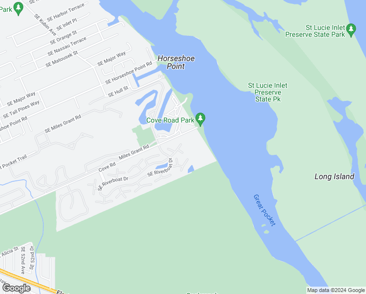 map of restaurants, bars, coffee shops, grocery stores, and more near 6167 Southeast Riverboat Drive in Stuart