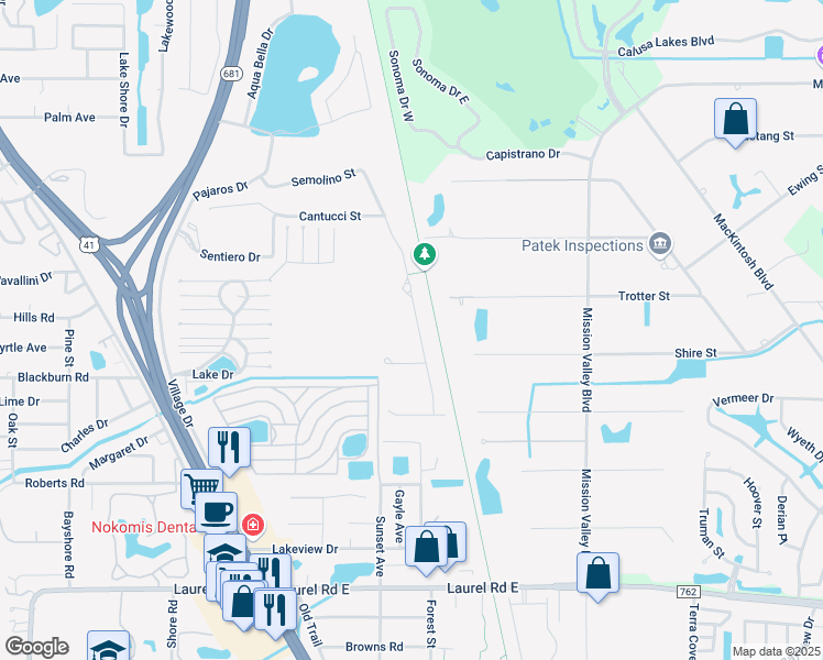map of restaurants, bars, coffee shops, grocery stores, and more near 5829 Semolino Street in Nokomis