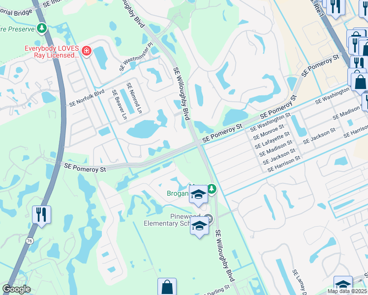 map of restaurants, bars, coffee shops, grocery stores, and more near 1663 Southeast Pomeroy Street in Stuart