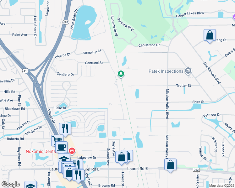 map of restaurants, bars, coffee shops, grocery stores, and more near 5829 Semolino Street in Nokomis