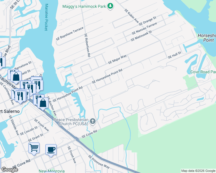 map of restaurants, bars, coffee shops, grocery stores, and more near 5072 Southeast Post Terrace in Stuart