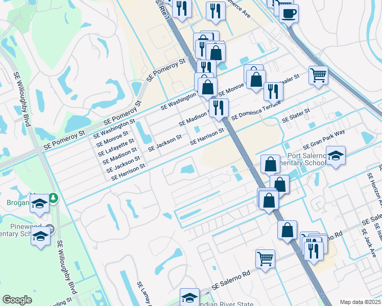 map of restaurants, bars, coffee shops, grocery stores, and more near 4728 Southeast Winter Haven Court in Stuart