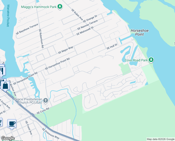map of restaurants, bars, coffee shops, grocery stores, and more near 5333 Southeast Miles Grant Road in Stuart