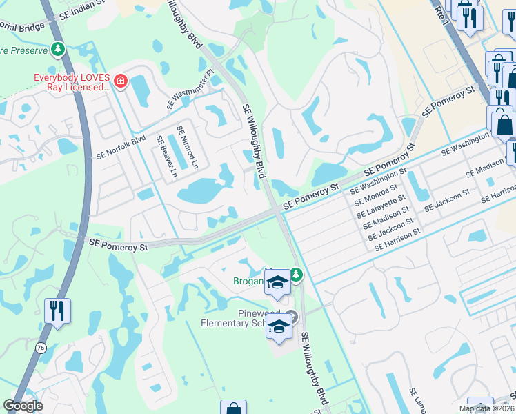 map of restaurants, bars, coffee shops, grocery stores, and more near 1637 Southeast Pomeroy Street in Stuart