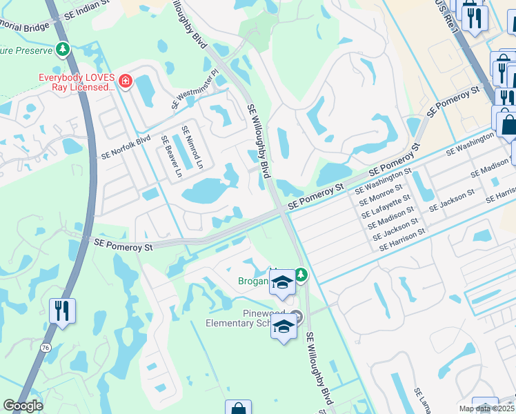 map of restaurants, bars, coffee shops, grocery stores, and more near 1621 Southeast Pomeroy Street in Stuart