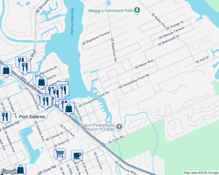 map of restaurants, bars, coffee shops, grocery stores, and more near 4804 Southeast Pilot Way in Stuart
