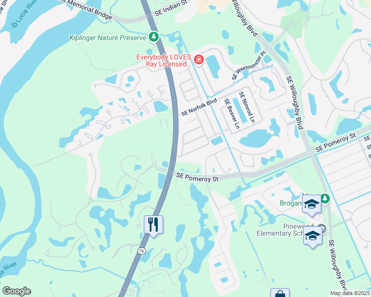 map of restaurants, bars, coffee shops, grocery stores, and more near 31 Southeast Ontario Way in Stuart