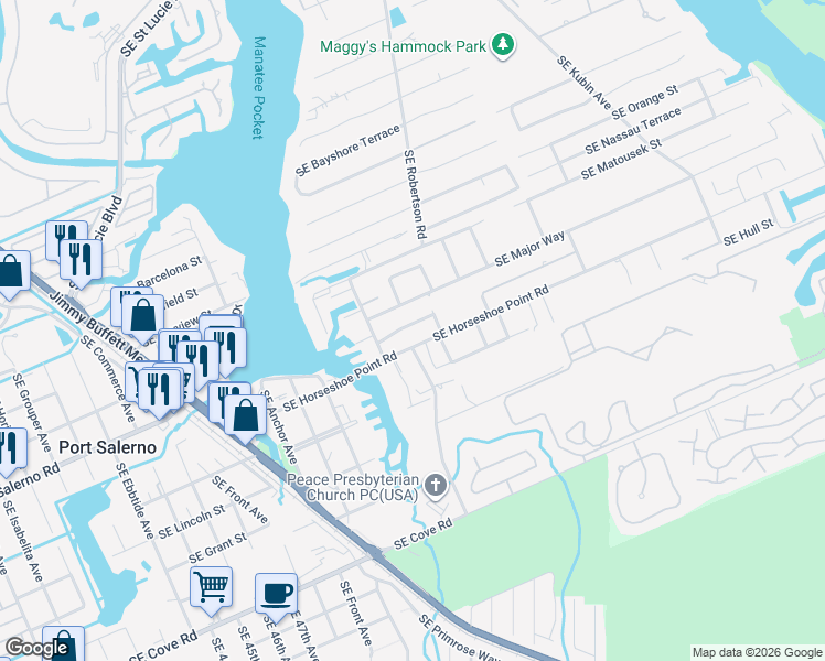 map of restaurants, bars, coffee shops, grocery stores, and more near 4864 Southeast Pilot Way in Stuart