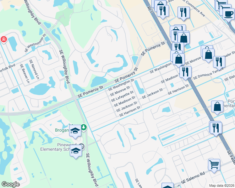 map of restaurants, bars, coffee shops, grocery stores, and more near 1937 Southeast Monroe Street in Stuart