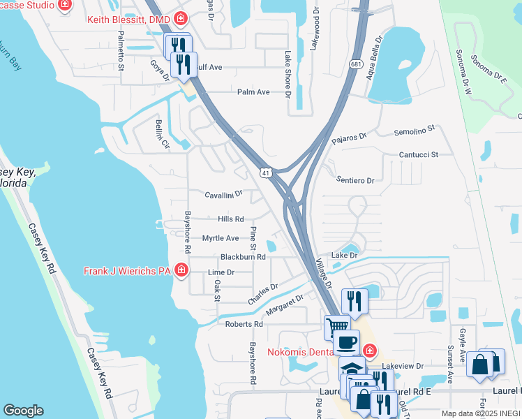 map of restaurants, bars, coffee shops, grocery stores, and more near 1711 Settlers Drive in Nokomis