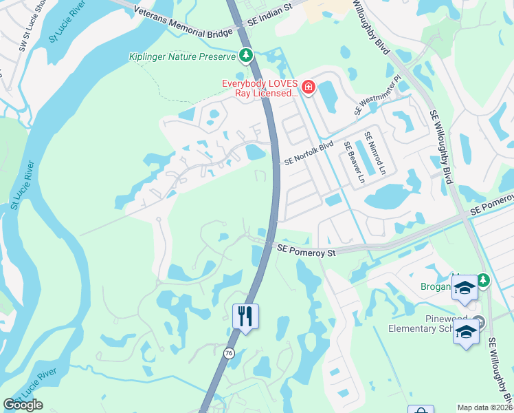 map of restaurants, bars, coffee shops, grocery stores, and more near 31 Southeast Ontario Way in Stuart