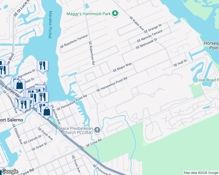 map of restaurants, bars, coffee shops, grocery stores, and more near 5084 Southeast Horseshoe Point Road in Stuart