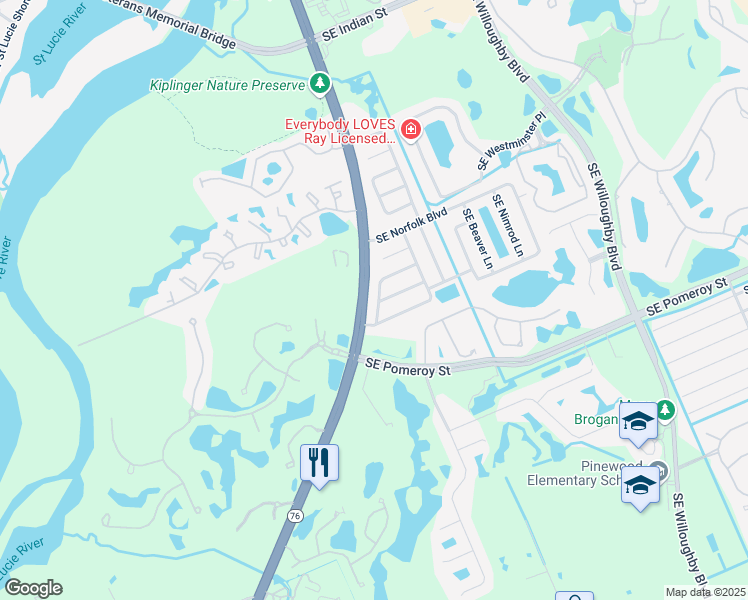 map of restaurants, bars, coffee shops, grocery stores, and more near 31 Southeast Ontario Way in Stuart