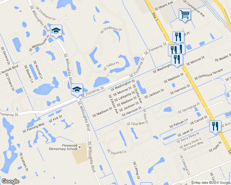 map of restaurants, bars, coffee shops, grocery stores, and more near 1937 Southeast Monroe Street in Stuart