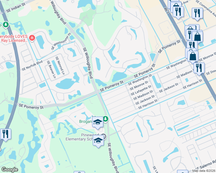 map of restaurants, bars, coffee shops, grocery stores, and more near 2713 Southeast Pomeroy Street in Stuart