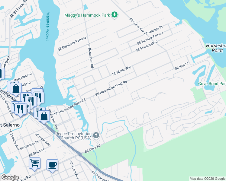 map of restaurants, bars, coffee shops, grocery stores, and more near 5084 Southeast Horseshoe Point Road in Stuart