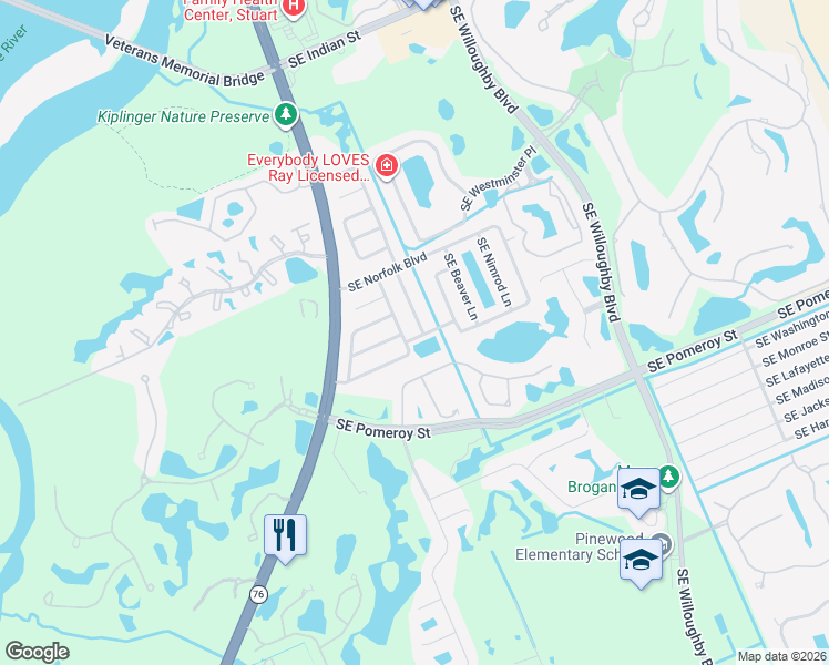 map of restaurants, bars, coffee shops, grocery stores, and more near 4616 Southeast Geneva Drive in Stuart