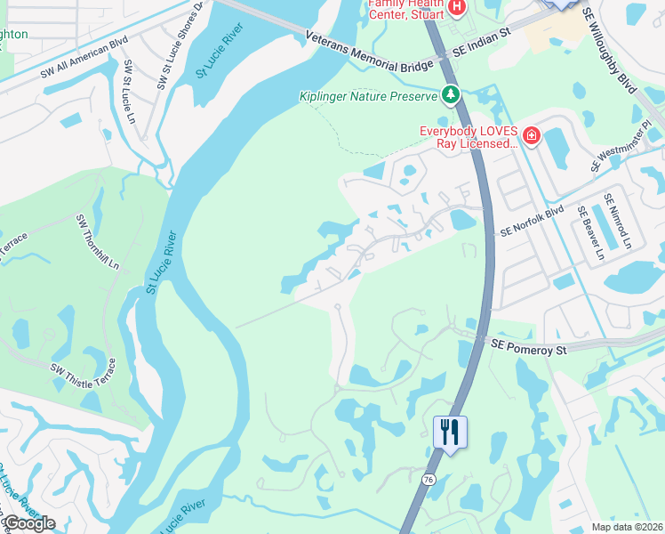 map of restaurants, bars, coffee shops, grocery stores, and more near 671 Southwest South River Drive in Stuart