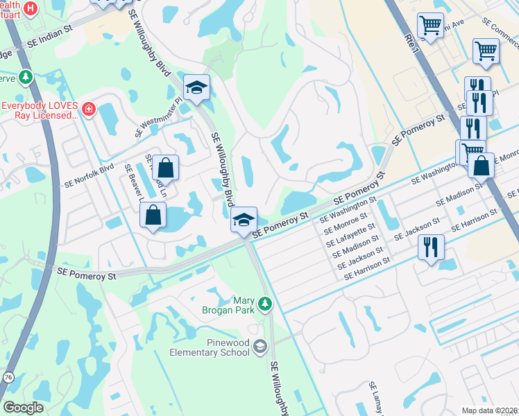 map of restaurants, bars, coffee shops, grocery stores, and more near 4428 Southeast Coventry Lane in Stuart