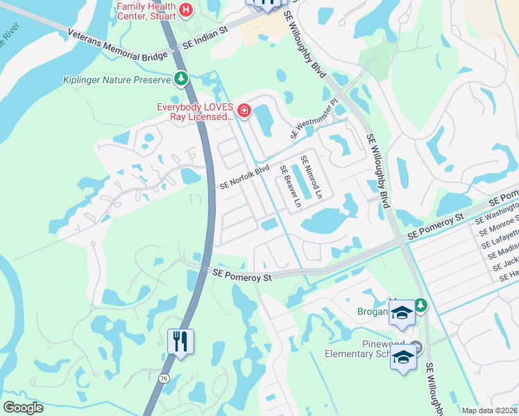 map of restaurants, bars, coffee shops, grocery stores, and more near 4597 Southeast Geneva Drive in Stuart