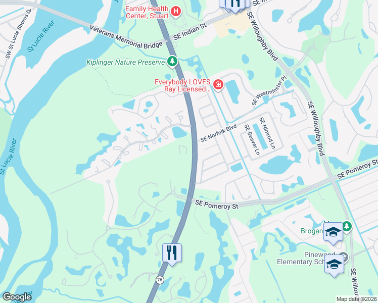 map of restaurants, bars, coffee shops, grocery stores, and more near in Stuart