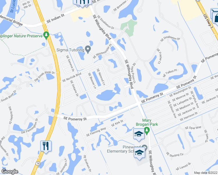 map of restaurants, bars, coffee shops, grocery stores, and more near 4523 Chesapeake Bay Drive in Stuart