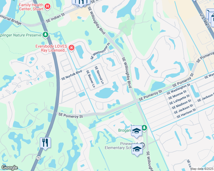 map of restaurants, bars, coffee shops, grocery stores, and more near 4523 Chesapeake Bay Drive in Stuart