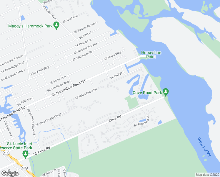 map of restaurants, bars, coffee shops, grocery stores, and more near 6225 Cove Road in Stuart