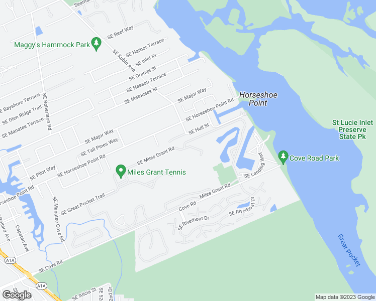 map of restaurants, bars, coffee shops, grocery stores, and more near 6225 Cove Road in Stuart