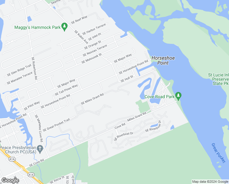 map of restaurants, bars, coffee shops, grocery stores, and more near 5413 Southeast Miles Grant Road in Stuart
