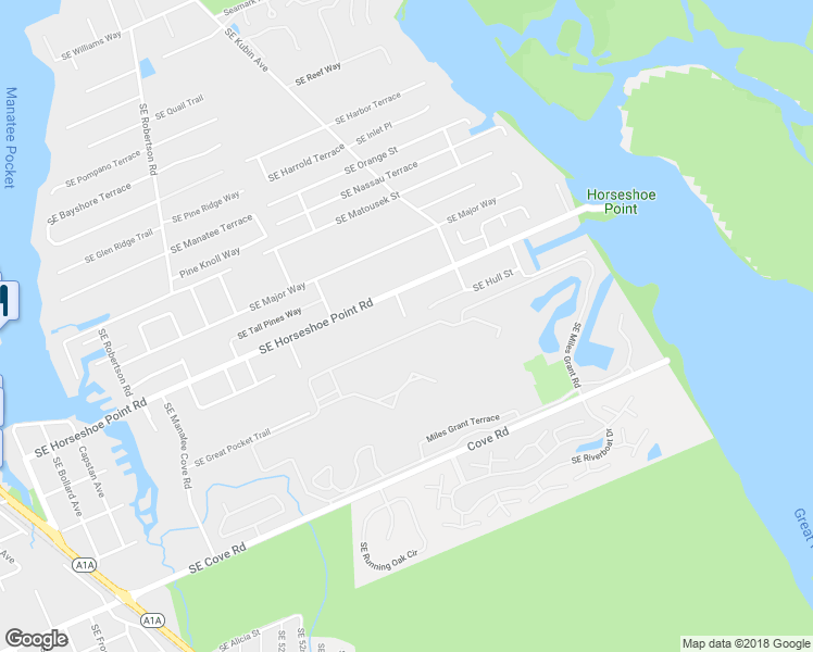 map of restaurants, bars, coffee shops, grocery stores, and more near 4476 Southeast Tribout Lane in Stuart