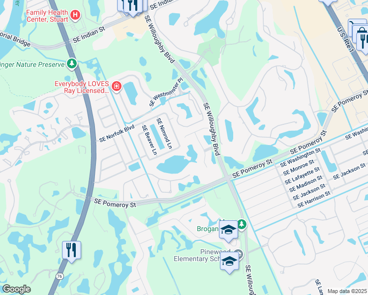 map of restaurants, bars, coffee shops, grocery stores, and more near 4523 Chesapeake Bay Drive in Stuart