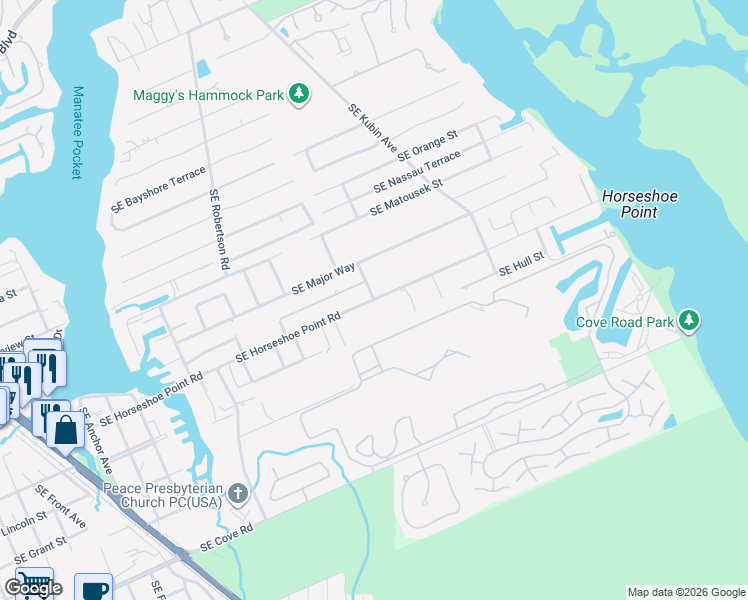 map of restaurants, bars, coffee shops, grocery stores, and more near 5334 Southeast Horseshoe Point Road in Stuart