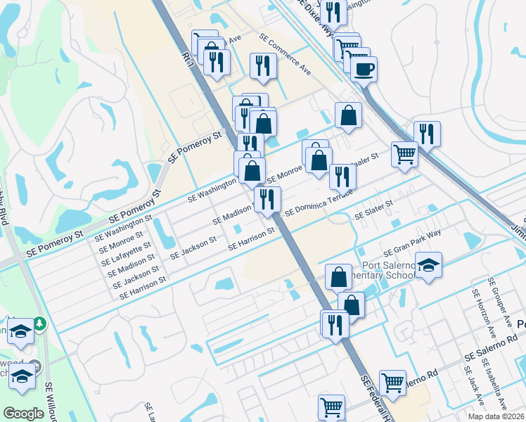 map of restaurants, bars, coffee shops, grocery stores, and more near 4486 Southeast Federal Highway in Stuart