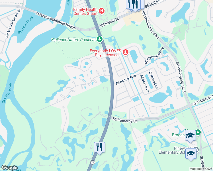 map of restaurants, bars, coffee shops, grocery stores, and more near in Stuart