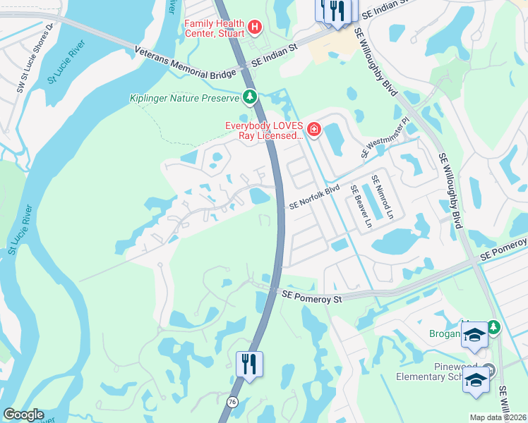 map of restaurants, bars, coffee shops, grocery stores, and more near in Stuart