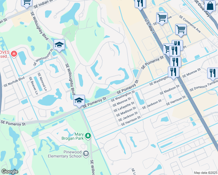 map of restaurants, bars, coffee shops, grocery stores, and more near 4506 Southeast Waterford Drive in Stuart
