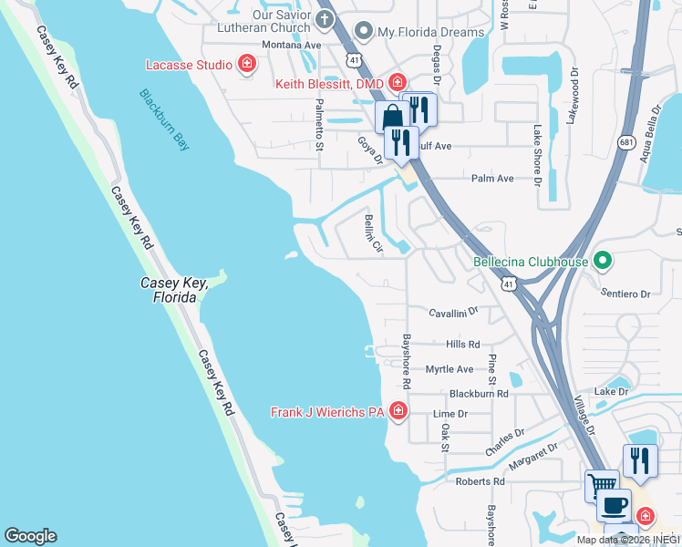 map of restaurants, bars, coffee shops, grocery stores, and more near 421 Waterside Lane in Nokomis