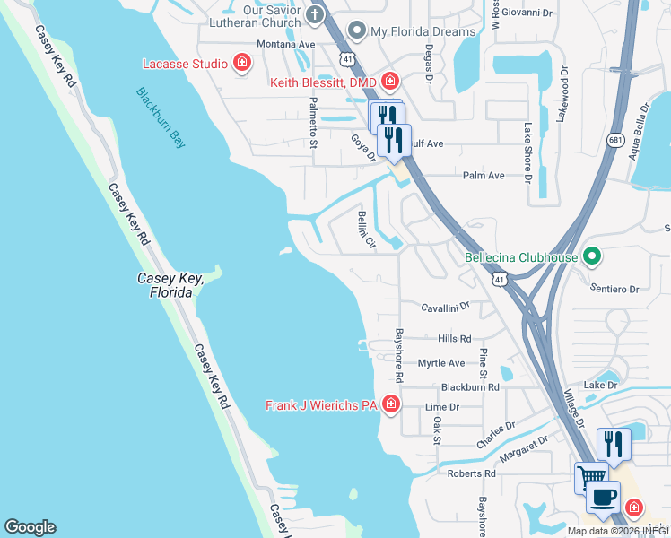 map of restaurants, bars, coffee shops, grocery stores, and more near 421 Waterside Lane in Nokomis