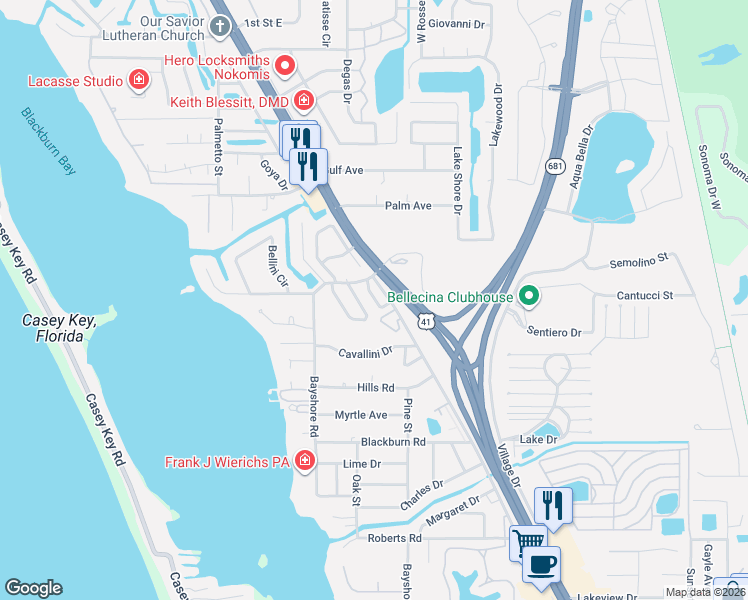 map of restaurants, bars, coffee shops, grocery stores, and more near 808 Sorrento Place in Nokomis