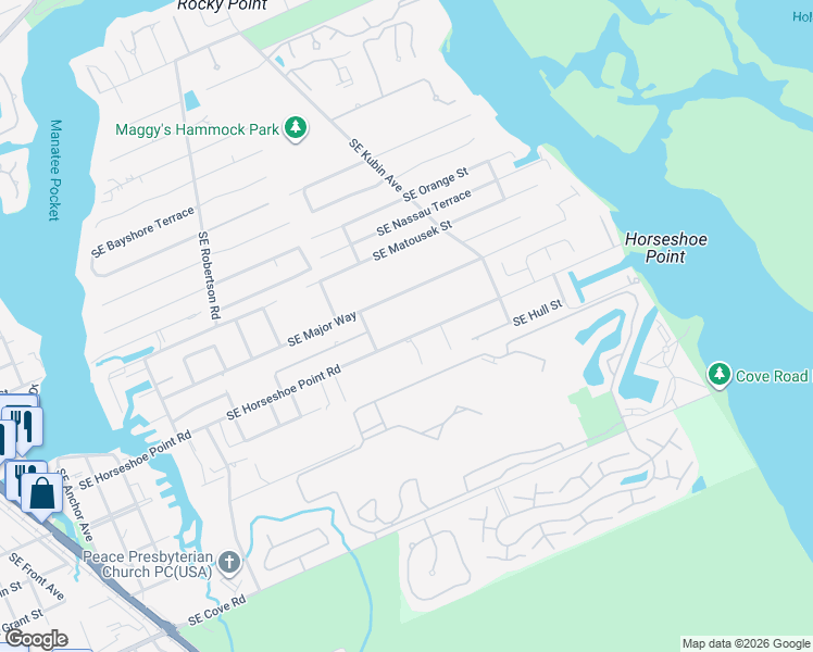 map of restaurants, bars, coffee shops, grocery stores, and more near 5459 Southeast Horseshoe Point Road in Stuart