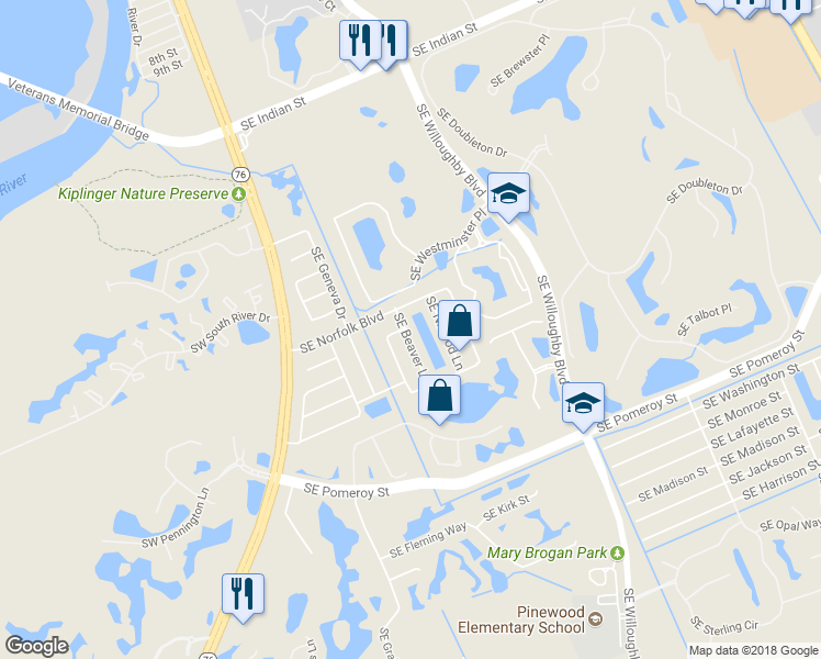 map of restaurants, bars, coffee shops, grocery stores, and more near 4445 Southeast Beaver Lane in Stuart