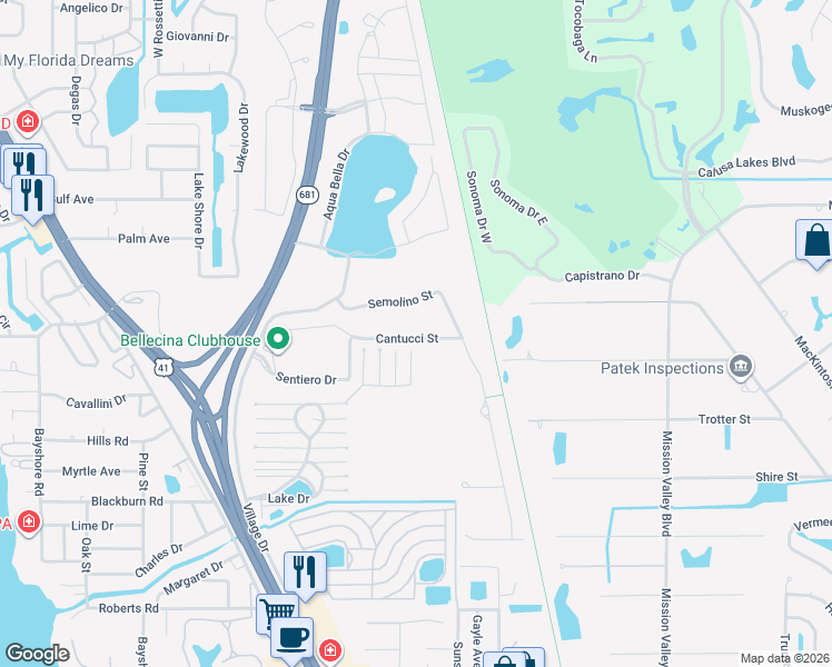 map of restaurants, bars, coffee shops, grocery stores, and more near 5640 Cantucci Street in Nokomis