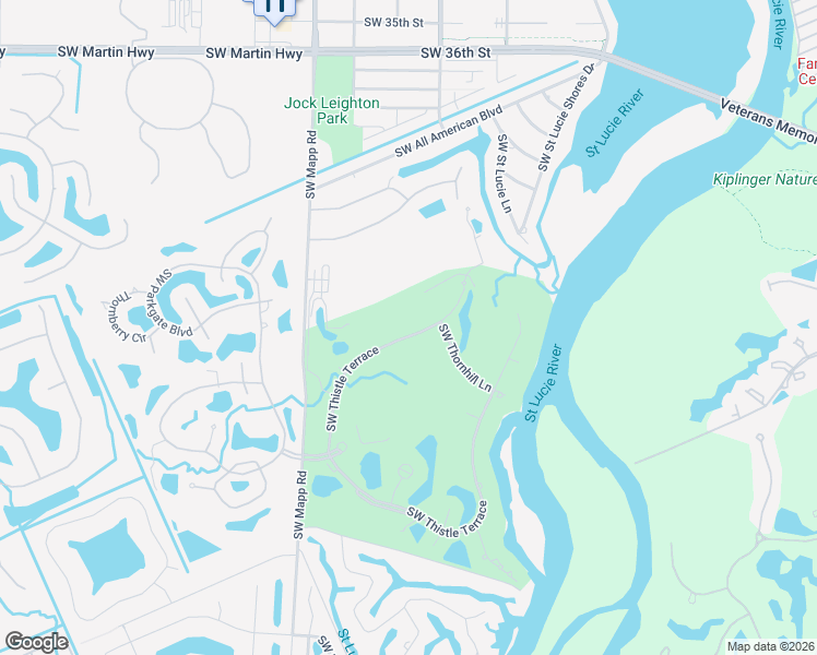map of restaurants, bars, coffee shops, grocery stores, and more near 6461 Southwest Thistle Terrace in Palm City