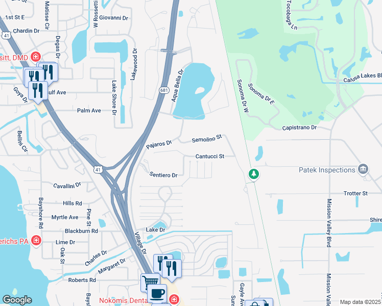 map of restaurants, bars, coffee shops, grocery stores, and more near 5588 Cantucci Street in Nokomis